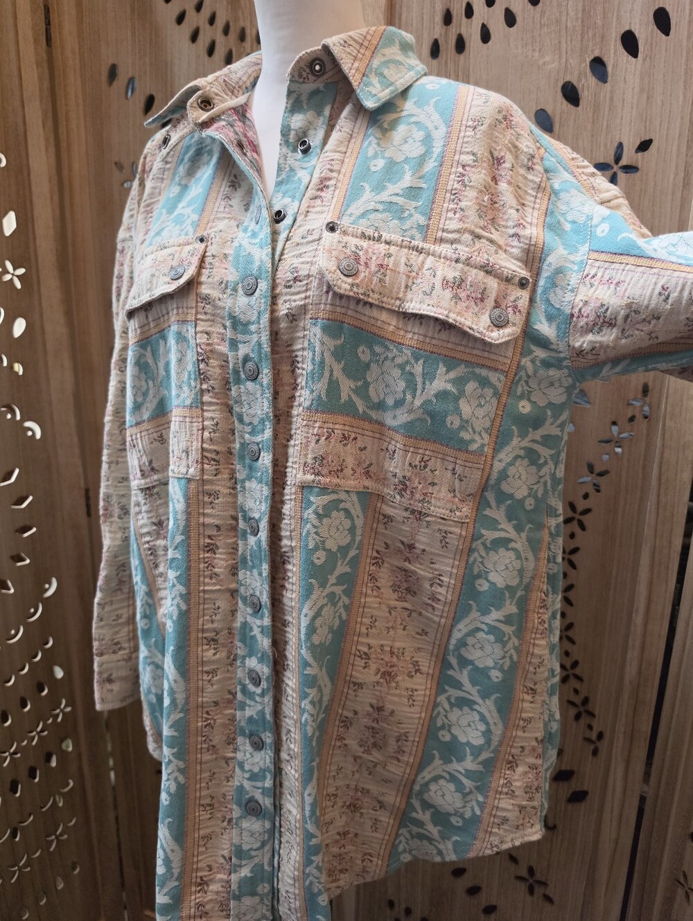 NWOT We The Free Wonderland Fog Jacquard Shirt Blue Combo - Picture 7 of 16